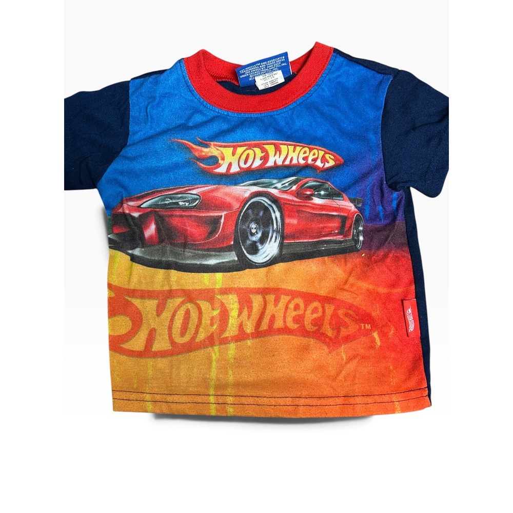 Vintage 2000s Hot Wheels Top Shirt Toddler 3T Red Race Car All Over Print Y2K